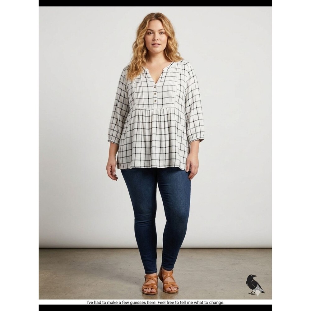 Wrangler White and Black Windowpane Peasant Tunic